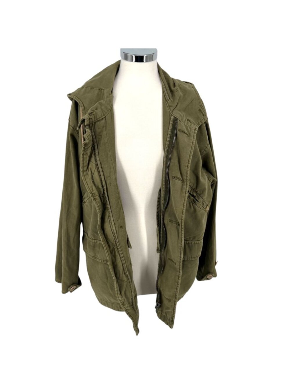 Free People Arya Utility Jacket Olive Green Cotton Button-Up Hooded Size XS - Picture 3 of 12